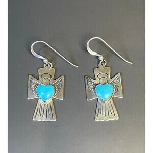 Carolyn Pollack Relios 925 Sterling Silver Turquoise Angel Cross Earrings